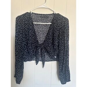 Abercrombie‎ Fitch Navy White Floral Tie Front Cropped Blouse Size S New